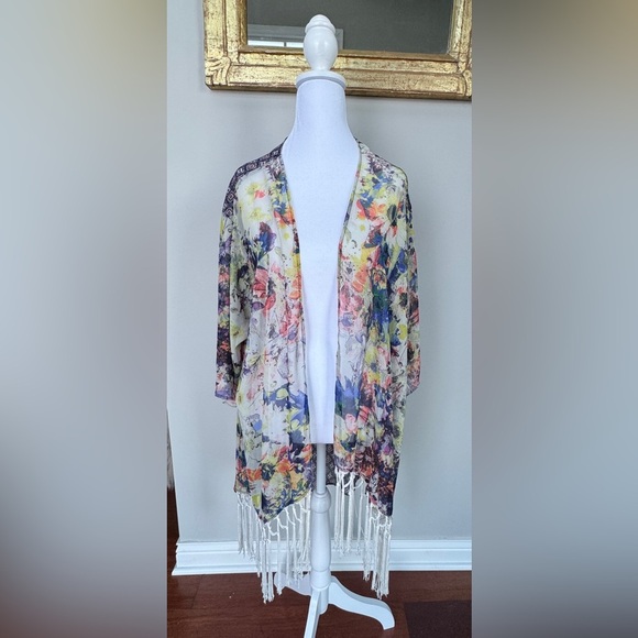 Floral Fringe Kimono Cardigan - Picture 1 of 3